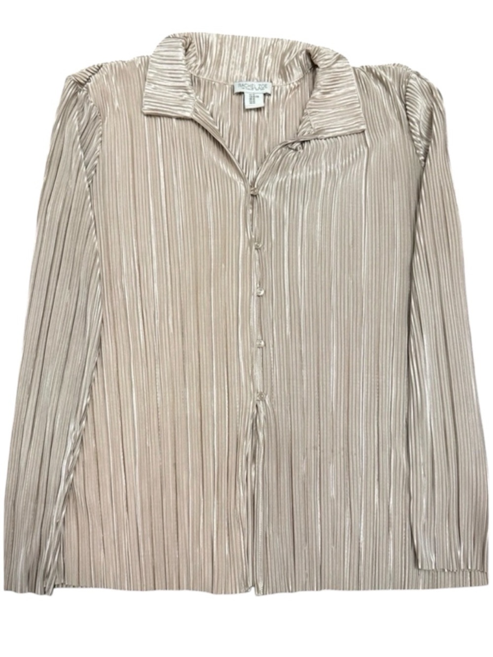 Rachel Zoe Metallic Pleated Blouse Top XL Champagne Shimmer Long Sleeve